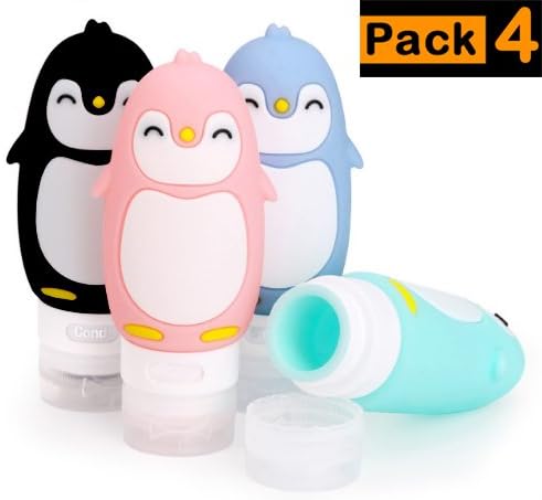 Silicone Travel Bottles - Pack of 4 Squeezable Refillable Travel Tube Sets | TSA Approved Leakproof Portable Containers for Liquid Shampoo Conditioner Lotion Soap Toiletries Comestic (Blue-White)
