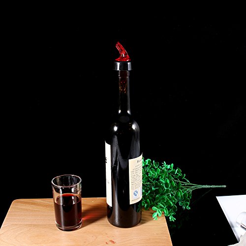 Automatic Measure Liquor Pourers, Plastic Measured Liquor Spirit Pourer Free Flow Wine Bottle Pour Spout Stopper Transparent for Home Bar (Red, 12)