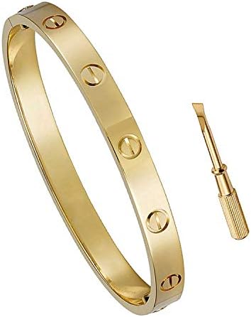 HiCook Titanium Steel Bangle Bracelets for Women Bangle Bracelet Set in Heart and CZ Stone Jewelry Fits 6.5-7.5 Inch Wrists