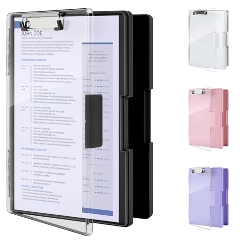 HONGHCL Portapapeles con Almacenamiento Grand - Portapapeles con Doble Compartimentos, Tabla Portapapeles con Paneles Transparentes, Tabla Escribir (Negro)