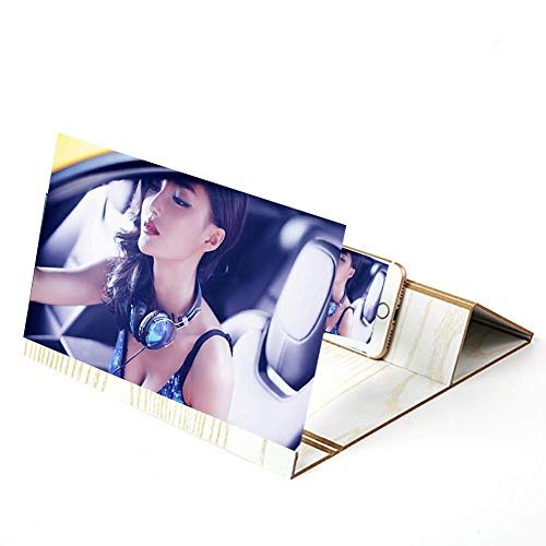 Qys 3D Mobile Phone Screen Stereoscopic Projection Magnifier Amplifying 12 Inch Desktop Wood Bracket Wooden Foldable Phone Holder HD Movie Video Stand for All Smartphone