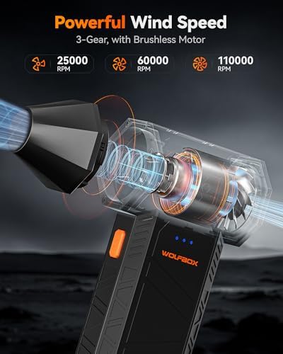 - Soplador de aire eléctrico inalámbrico de 110000 rpm, mini soplador ajustable de 3 engranajes con carga rápida