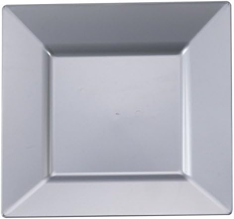 Elegant Disposable Plastic Dinner Plates - 120 Plates - Heavy Duty Fancy Square Silver Dinner Plates - 9.5" Plastic Party Plates For All Occasions