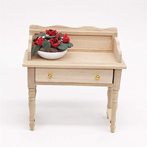 Beige Wooden Desk Table for 1:12 Mini Dollhouse Furniture Decor - Gbell Mini Dollhouse Desk Bedroom Study Room Decor Model Miniatures Accessory Pretend Toys Gifts for Little Girls Gifts (Beige)