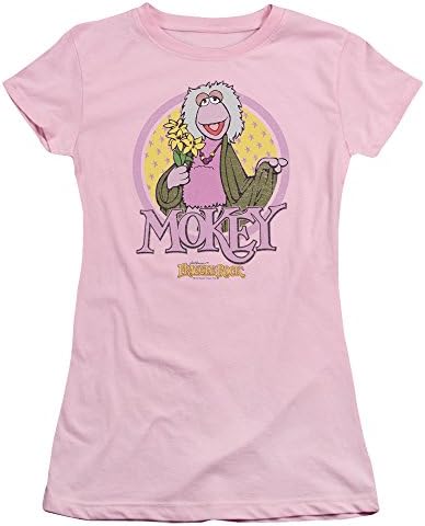 Fraggle Rock TV Show Mokey In A Circle With Logo Juniors Sheer T-Shirt Tee