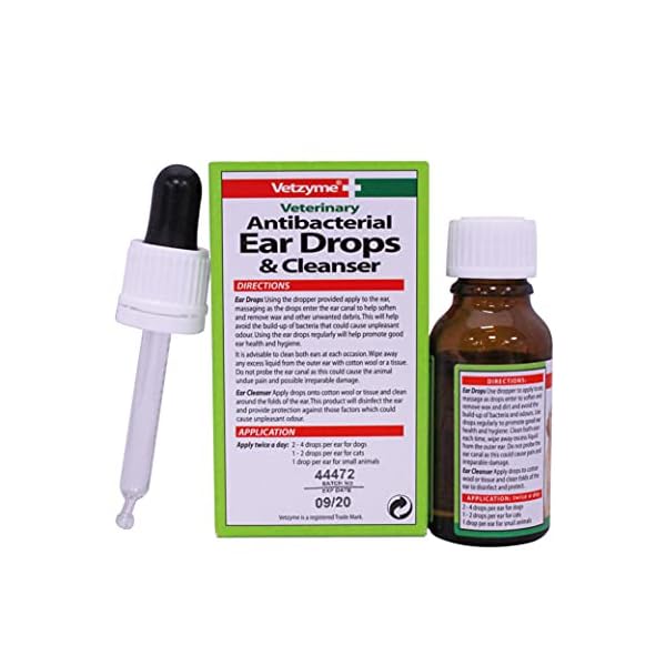 Vetzyme | Antibacterial Dog Ear Drops | Also Suitable for Cats & Small Pets | Fights Infection & Soothes Irritation (18…