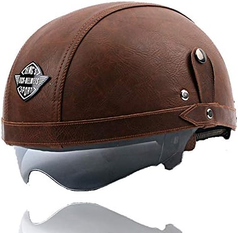 WEDEHANGE Motocross Manual Customization Motorcycle Scooter Half Face Leather Halley Helmet Classic Retro Helmets,Brown-OneSize