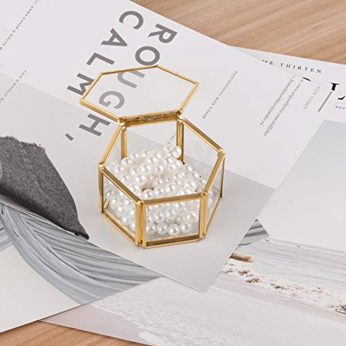 Feyarl Jewelry Trinket Glass Box Ornate Ring Earring Box Preserved Flower Glass Box Organizer Decorative Box Storage (Gold) - Thumbnail 5