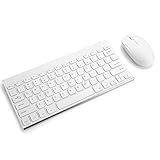 Keyboard and Mouse, Jelly Comb 2.4G Ultra Slim Aluminum Rechargeable Wireless Keyboard Mouse Combo for Notebook Laptop Desktop PC Computer. (White)
