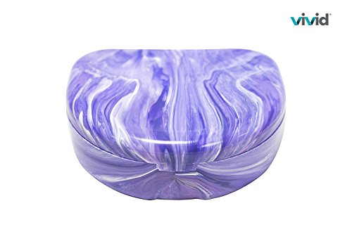 Orthodontic Retainer Case With Hinged Lid Snaps, Portable Denture Cases, Mouthguard Case for Retainer and Dentures (Purple Marble)