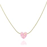 Tooliks Opal Heart Choker Necklace - Gold Filled, Sterling Silver or Rose Gold, Dainty Short Necklace for Women, Blue, White or Pink Love Pendant 13.5"-16.5"