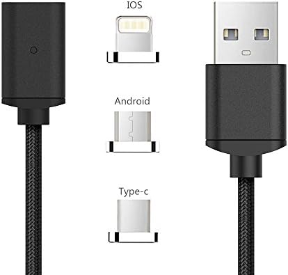 Tomsmoo 4th Generation 3 in 1 Micro USB Lightning USB-C Type-C Magnetic Charging and Data Transfer Cable ,for IOS Iphone8/8+ Ipod Ipad, for Android Samsung HUAWEI Oneplus pixel (3.3ft 2.1A Black)