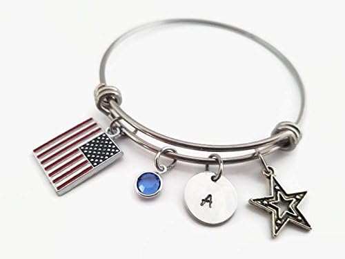 American flag bangle, 4th of July bracelet, Patriotic personalized bracelet