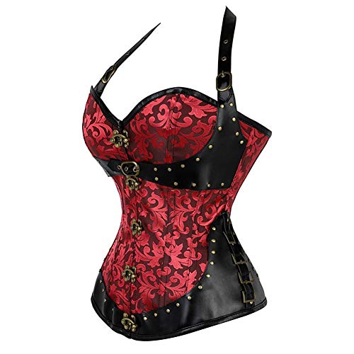 DrCURVY-Donna-Bustier-12-Acciaio-Boned-Corsetto-Disossato-Pelle-Sexy-Steampunk-Corpetto-Burlesque-e-PerizomaRed-L