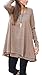 Floral Find Women Long Sleeve Blouse Layered Scoop Neck Tunic Loose Fit Top,Brown,X-Large