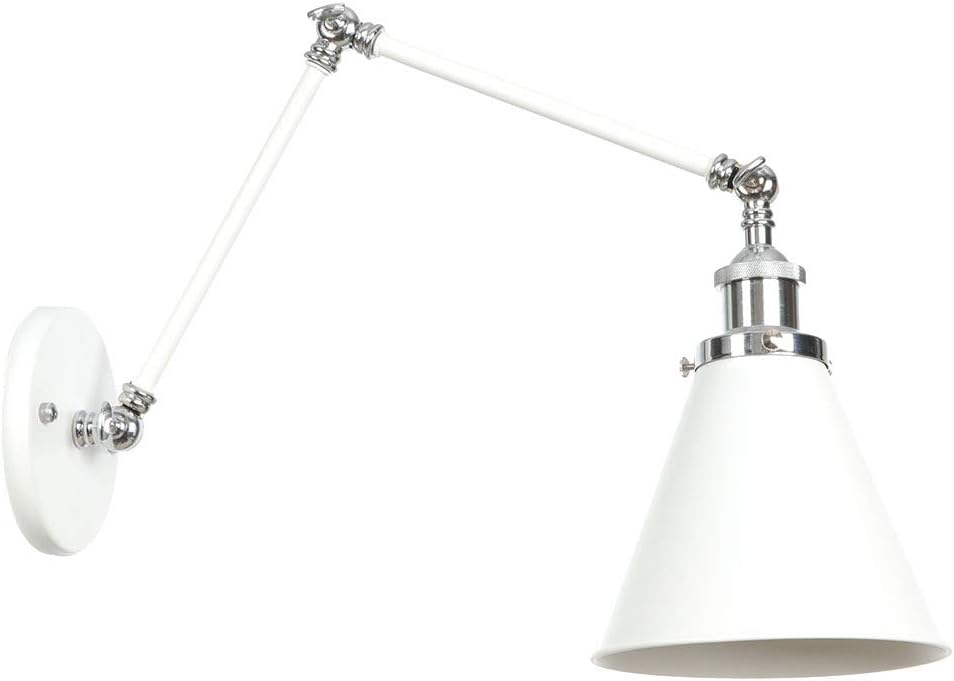 HKYK Swing Arm Wall Light Wall Lamp Wall Sconces Indoor Retro Iron Adjustable Wall Lighting Bedroom Office Living Room Restaurant 110-240v, WHITE