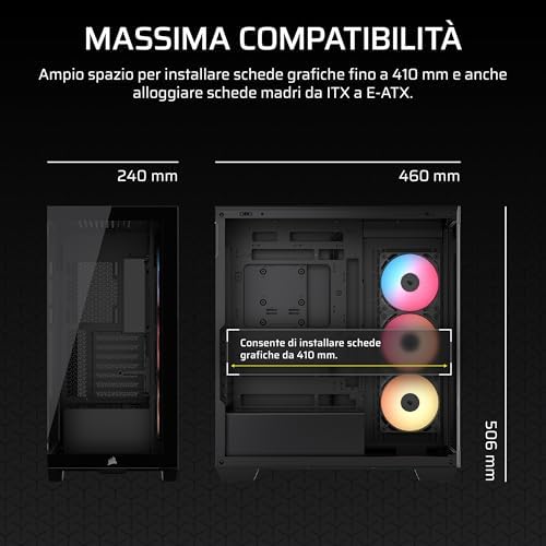 3500X RS-R ARGB Case PC Mid-Tower Panoramico – 3 Ventole RS120-R ARGB Preinstallate, Compatibile con Fino a 10 Ventole da 120 mm, Scheda Madre con Connessione Inversa Compatibile – Nero