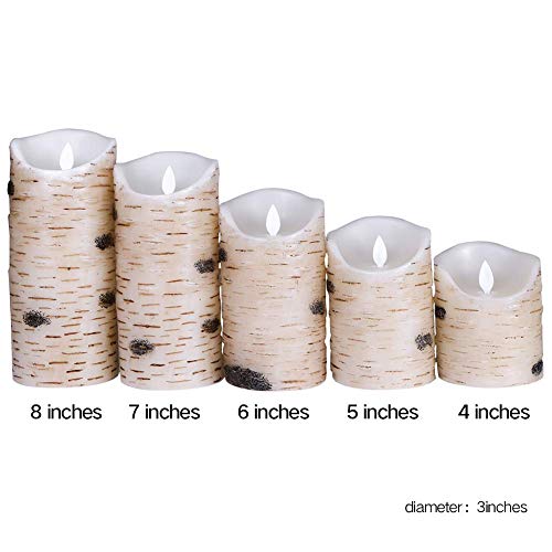 Flameless LED Candles Flickering Light Pillar Real Birch bark Wax with