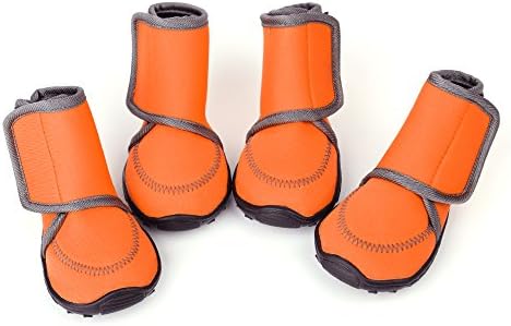 Royalwise Waterproof Dog Shoes Out Door Dog Booties Hiking Pet Boots Ruber Sole Paw Protector For Snow (S, Orange)