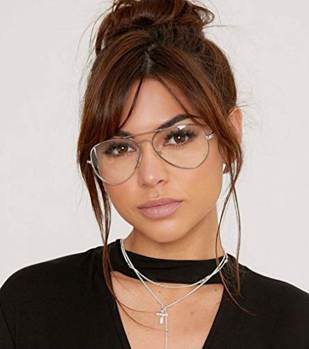 WebDeals - Clear Lens Aviator Eyeglasses Classic Retro Metal Frame (Silver Large, Clear) - Thumbnail 5