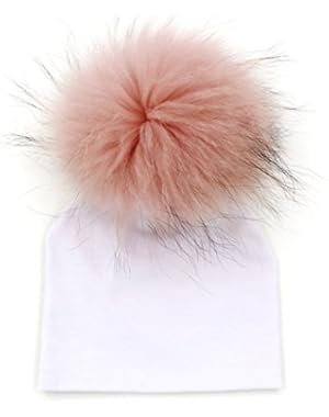 Newborn Beanies 0-6 Months Cute Kid Caps Infant Hat With Fur Pompom Real
