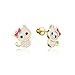 14k Gold Plated Enamel Cat Kitten Cubic Zirconia Girls Screwback Earrings with Sterling Silver Post