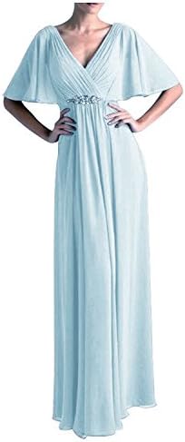 Women's A Line Chiffon Mother Of The Bride Dresses Vintage Evening Formal Gown Sky Blue US4