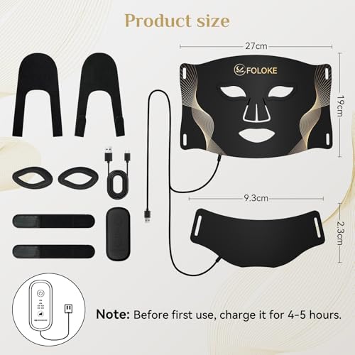 FOLOKE LED Light Therapy Mask Skin Care ， LEDs face mask & neck mask Red - Wavelength for Home Use, – Advanced Skincare Made Easy（Black）