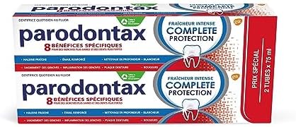 Dentifrice Complete Protection Fraîcheur Intense, 8 Bénéfices, Contre le Saignement Occasionnel des Gencives, Format Bitube (2 x 75 ml)