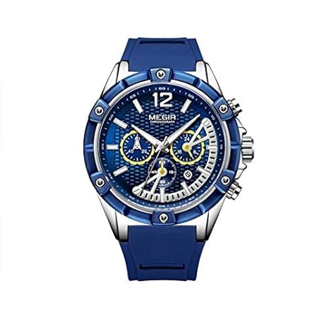 Gmarks Megir Elegant Design Analog Chronograph Sports Series Genuine PU Strap Watch -2083 Blue