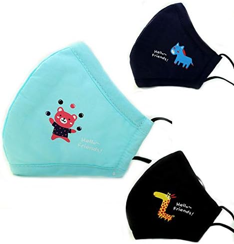 HYTERUN Kid's Dust Mouth Mask, Cartoon PM2.5 Anti Dust Pollution Mask with Adjustable Straps Cotton Mouth Mask Children's Guaze Mask Dustproof Face Mask with N95 Filters (3 color)