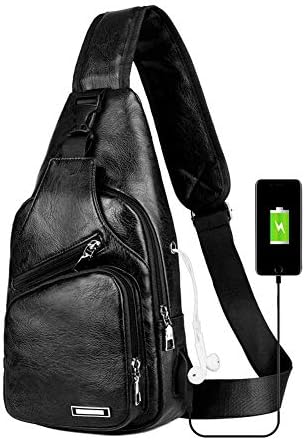 Sling Bag Men Chest Shoulder Backpack Crossbody Bag with USB Charging Port for Women Hiking Cycling Camping Daypacks (black-3)
