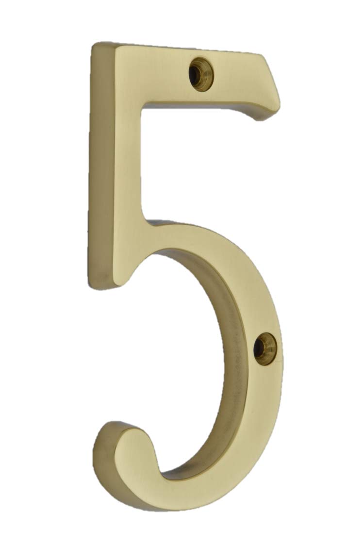 QCAA Traditional Heavy Forged Brass House Number, 6", Polished Brass Lacquered, 5, 1 Pack, Made in Taiwan