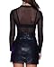StyleDome Women Sexy Clubwear Choker Mesh Sheer Lone Sleeve V Neck See Through Tops Blouse Shirts