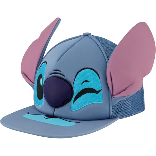 Disney Stitch Trucker Hat, Adult Cotton Baseball Cap with Flat Brim and 3D Ears…
