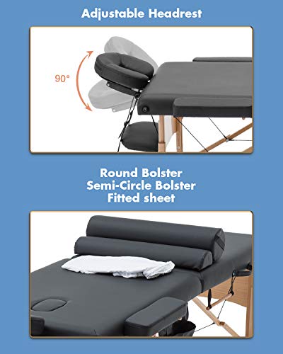 Massage Table Massage Bed Spa Bed 73" Heigh Adjustable 2 Folding Portable Massage Table W/Sheet Cradle Bolsters Hanger Facial Salon Bed - Image 3