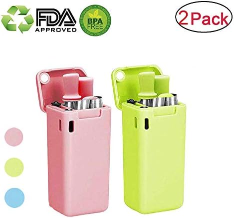 Collapsible Reusable Straws Stainless Steel Drinking Straws Premium Food-Grade Foldable Silicone Straw 2 Pack
