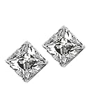 No Piercing Magnetic Stud Earrings Men Square CZ Princess Cut Silver 4mm