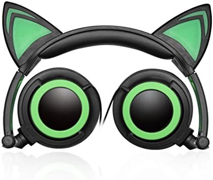Camonity Foldable Cat Ear headphones Over-Ear Gaming Headsets Earphones with Glowing LED Light for Kids Learning Tablet Phone Laptop iPad (Black)