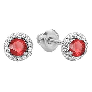 Dazzlingrock Collection 3.5 mm Each Round Gemstone & White Diamond Ladies Halo Style Stud Earrings, 14K White Gold