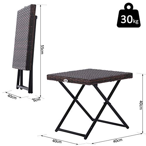 Outsunny Polyrattan Beistelltisch Gartentisch klappbar Couchtisch Gartenmöbel Falttisch Metall Braun 40 x 40 x 40 cm – Bild 7