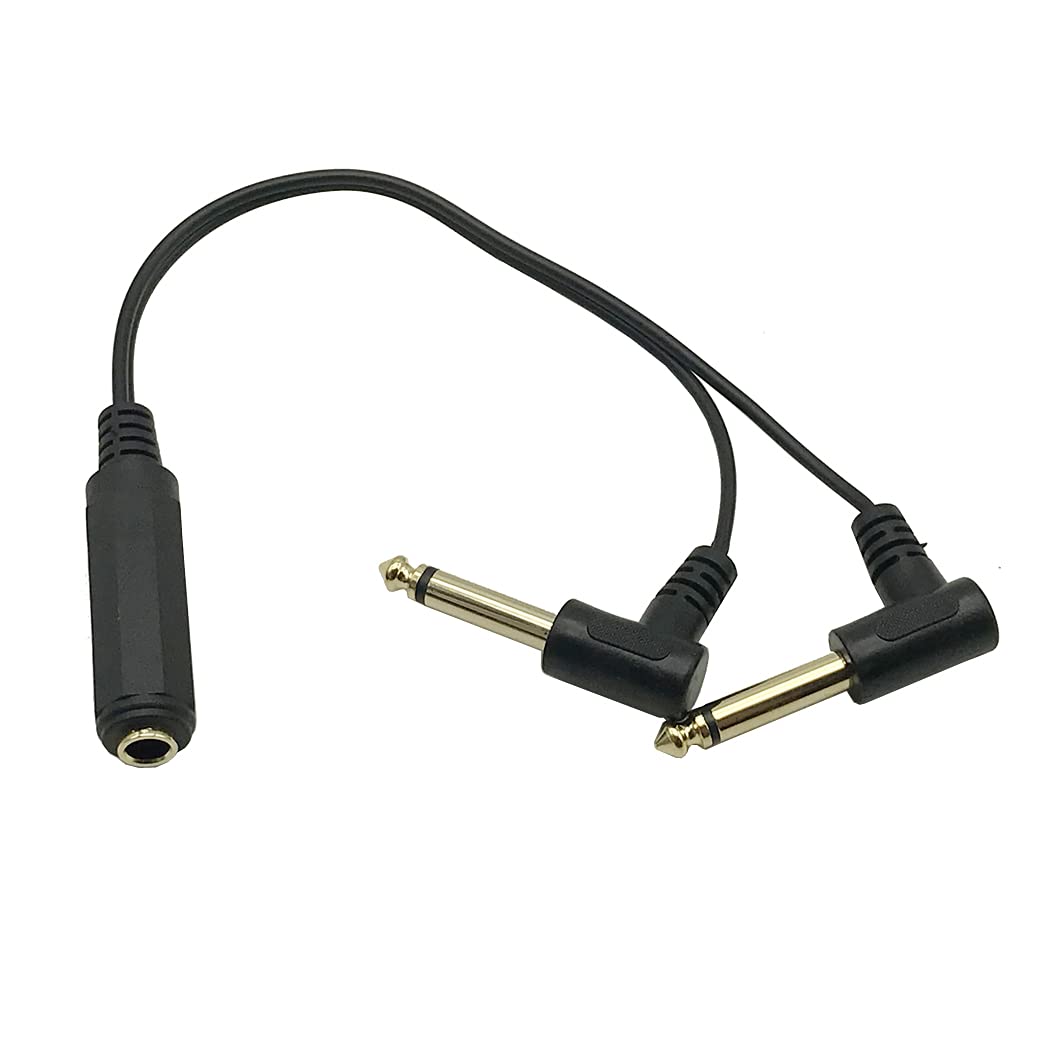 Photo 1 of Seadream Right Angled Y Splitter Guitar Extension Cable 25CM Gold Plated 6.35mm 1/4" Female TRS Stereo to Dual 2 x 6.35mm 1/4" Male TS Mono 90 Degree Right Angle Y Splitter Audio Cable