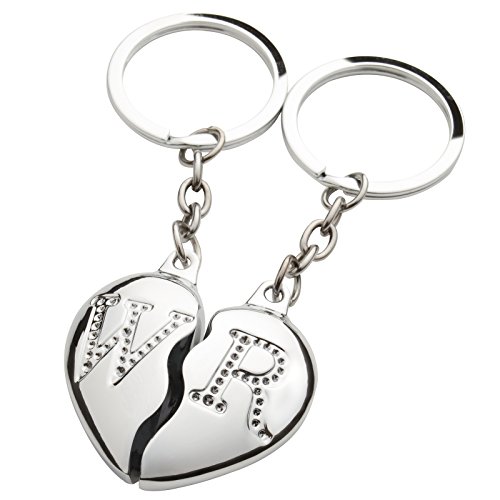 BRUBAKER Couple Keychain Set Broken Heart with Initials L & R