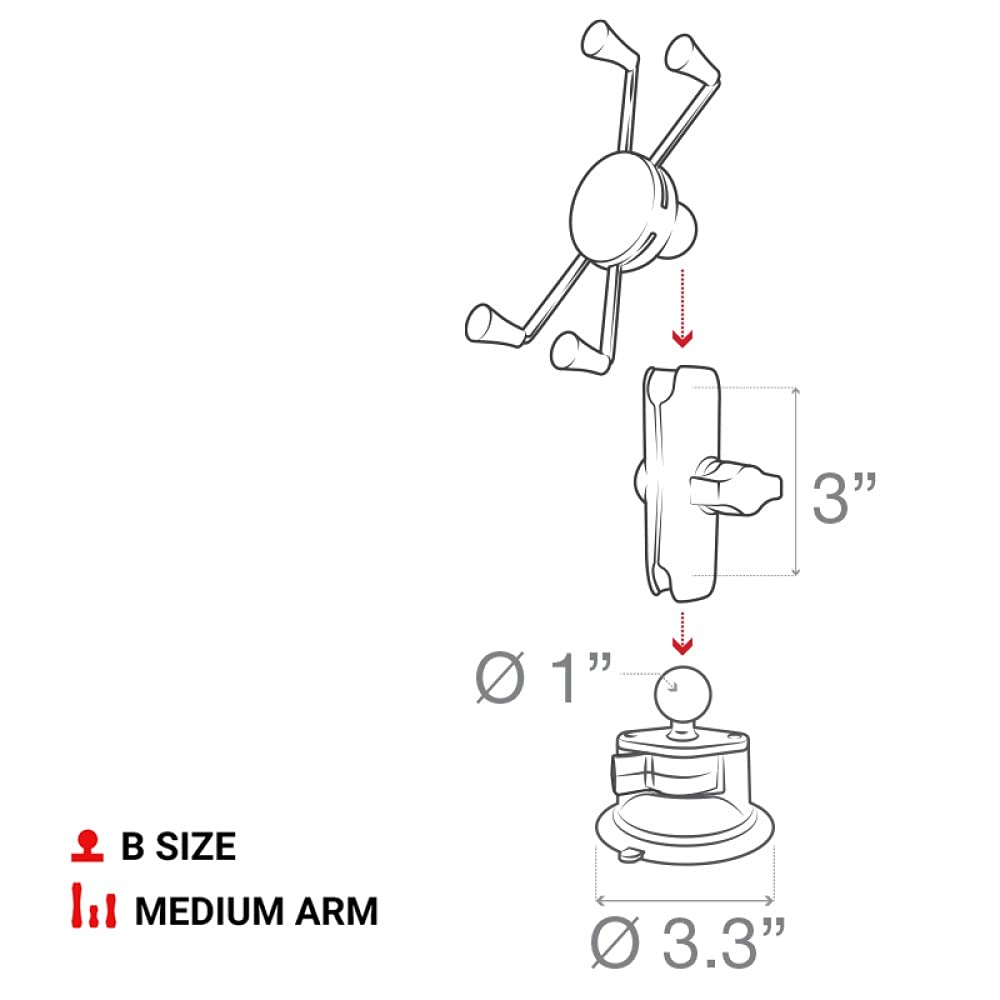 RAM Mounts X-Grip Large Phone Mount with RAM Twist-Lock Suction Cup Base RAM-B-166-UN10U with Medium Arm for Vehicle Windshields