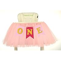 Originals Group 1st Birthday Baby Pink Tutu Skirt with ONE bannerfor High Chair Decoration for Party Supplies