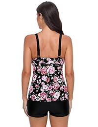 ATTRACO Trajes de baño Tankini estampados florales para dama Conjunto de traje de baño de 2 piezas con pantalones cortos Boyleg