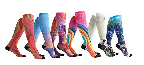 6 Pairs Women's Graduated Compression Printing Trouser Socks 8-15mmHg (621A2)