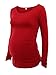 Jinson Women's Motherhood Maternity Tunic Tops Mama Clothes Flattering Side Ruching Long Sleeve Scoop Neck Pregnancy T-Shirt Red XL