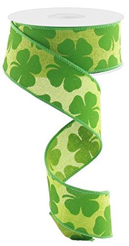 Shamrock Canvas Wired Edge Ribbon - 10 Yards (Fresh Green. Kelly Green, 1.5")
