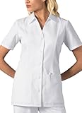 Women's White Stand Collar Button Front Medical Uniform Top by Cherokee